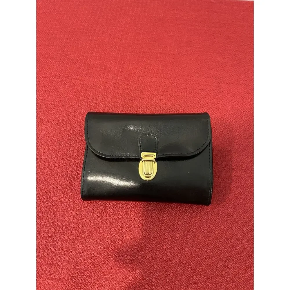 Vintage Neiman Marcus Italian Leather Travel Jewelry Case Portfolio Black Gold